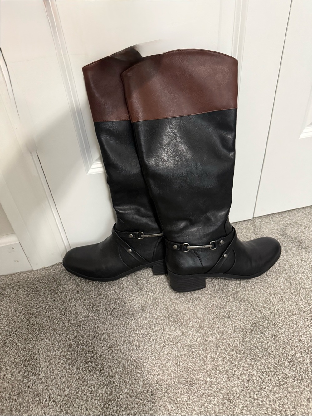 Nautica Black and Brown Over-the-Knee Riding Boots